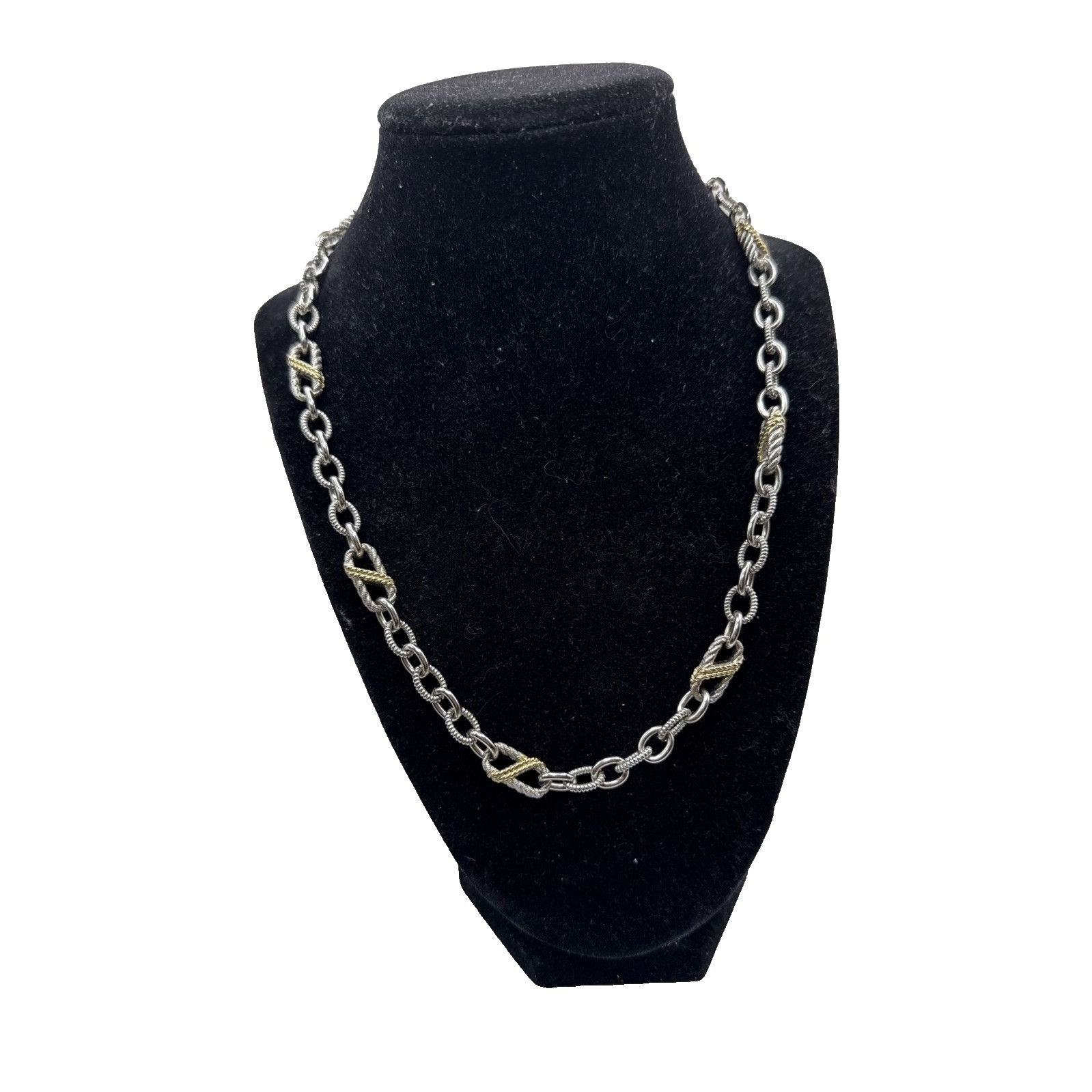 Judith Ripka Two Tone Necklace Pendant Sterling Silver Gold Tone 20
